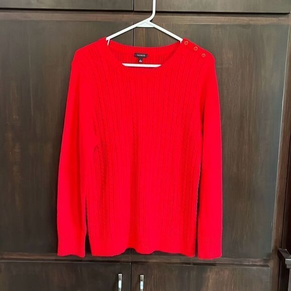 Talbots Red Cable Knit Button Shoulder Sweater Large - Picture 2 of 6